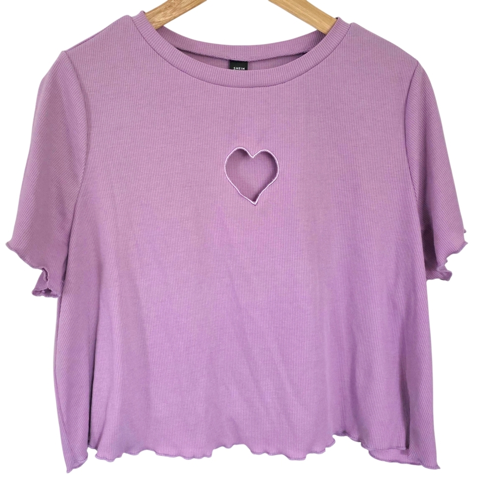 Shein‎ Curve Purple Heart Cut Out Tee